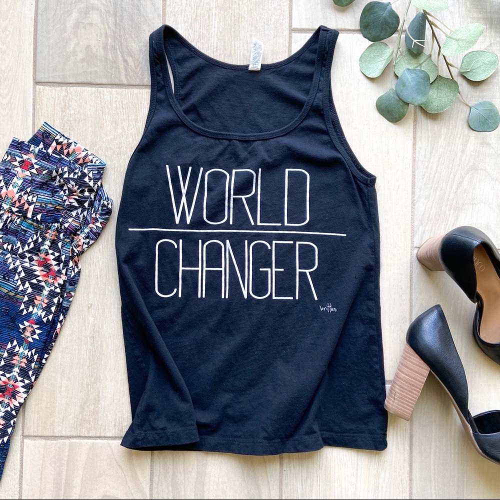 written. World Changer Graphic Tank